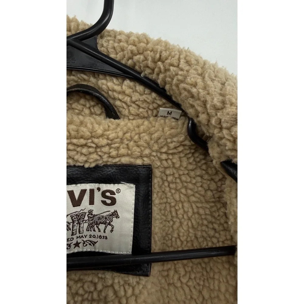 Levis Medium Bomber Jacket Mens Brown Faux Leather Sherpa Collar Aviator RN54163